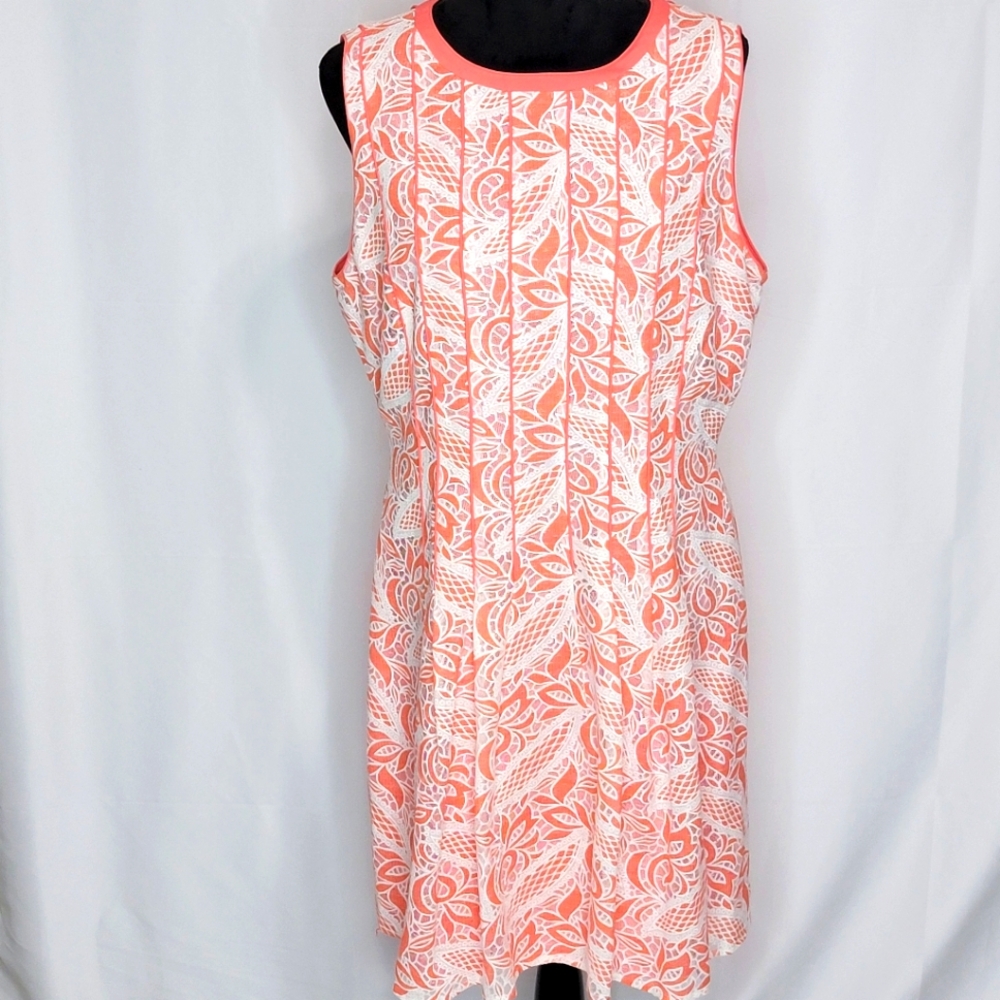 Antonio‎ Melani Coral/White Lace Midi Dress Size 14 #364